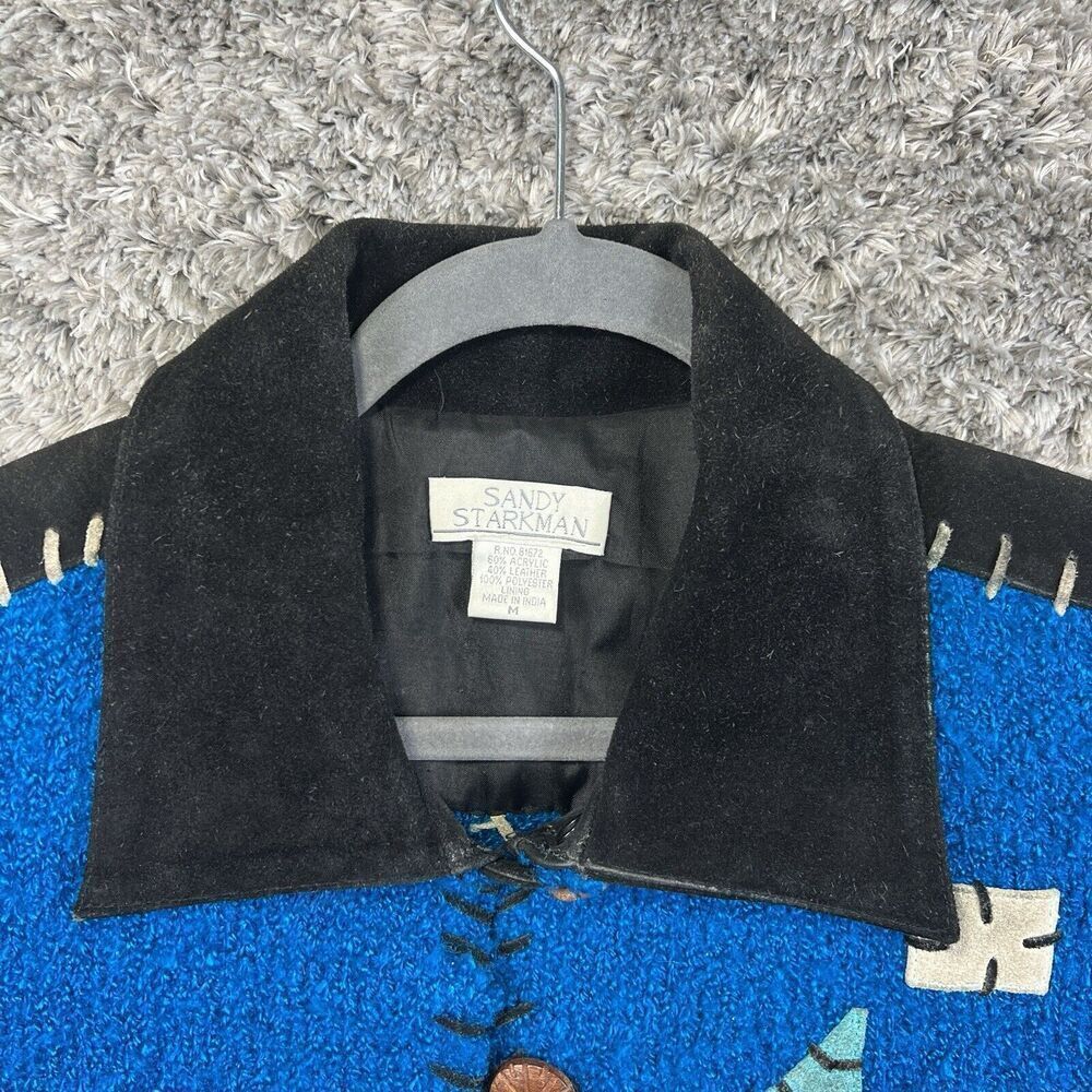 VTG Sandy Starkman Women’s Patchwork Jacket Blue Buttoned Leather Size M - Picture 7 of 9